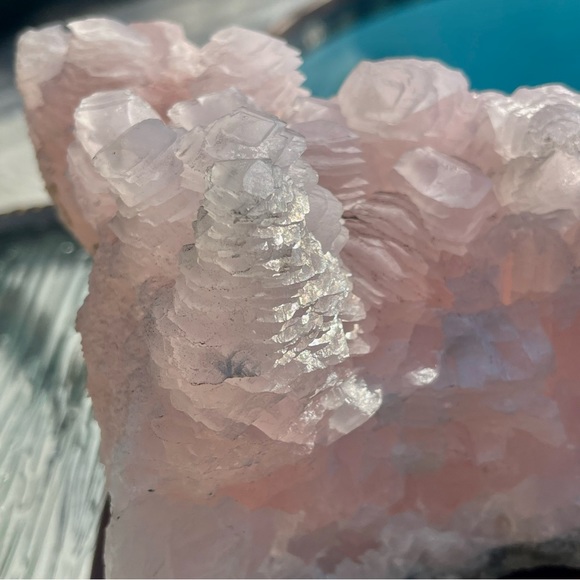 Mangano Calcite Large Pink Calcite Cluster w/ Wood Base Pink Calcite Home Decor - Picture 8 of 17